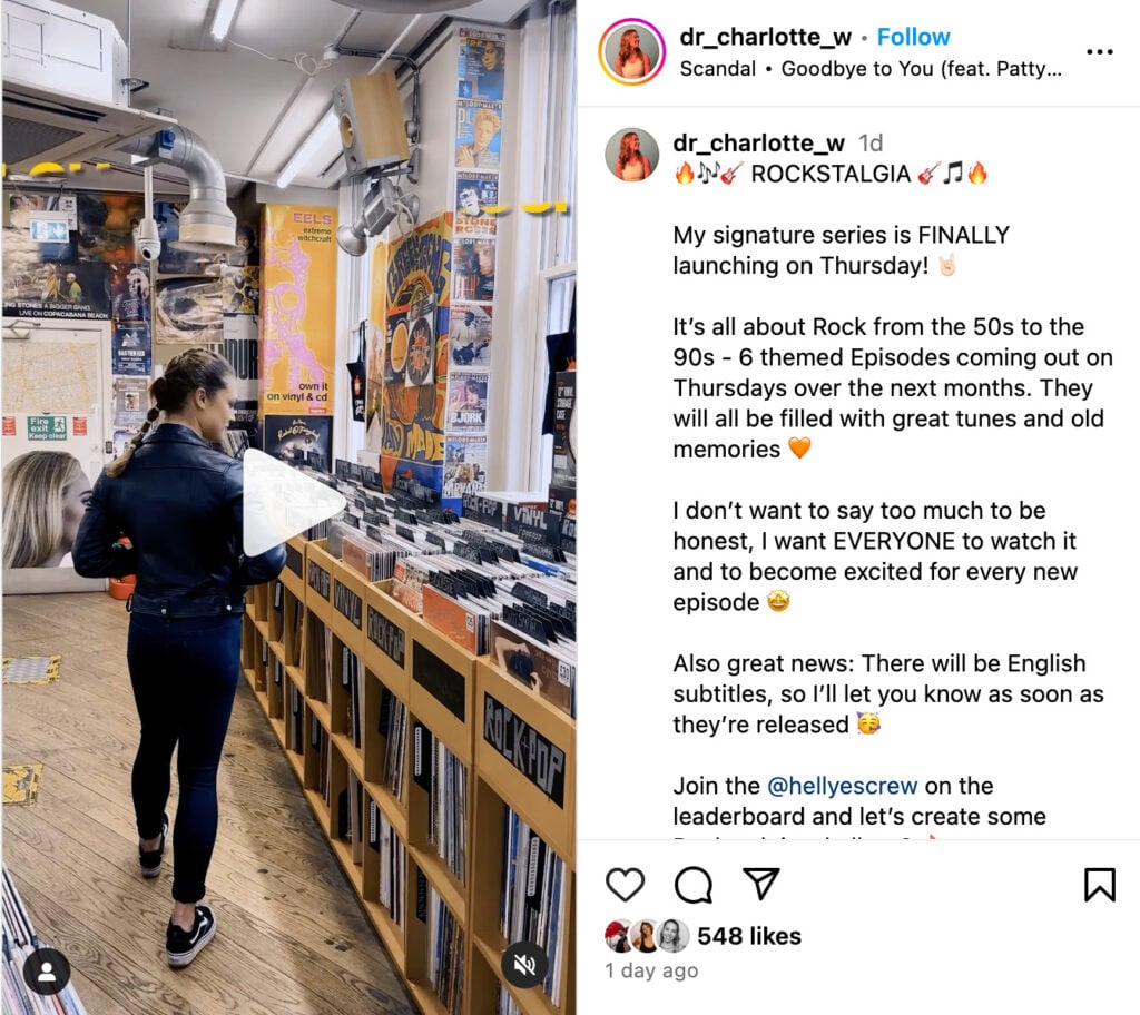 Charlotte's Instagram post announcing Rockstalgia series.